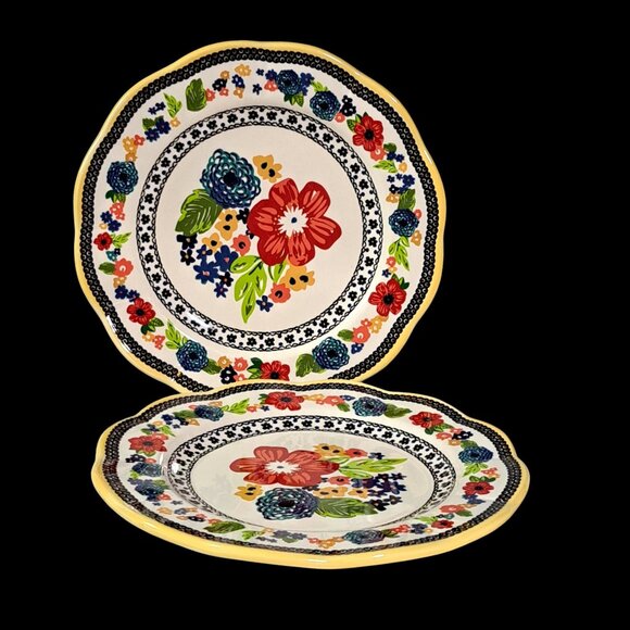 Set of 2 ~ Pioneer Woman Classic Floral Stoneware Dinner Plates ~ - Picture 9 of 11